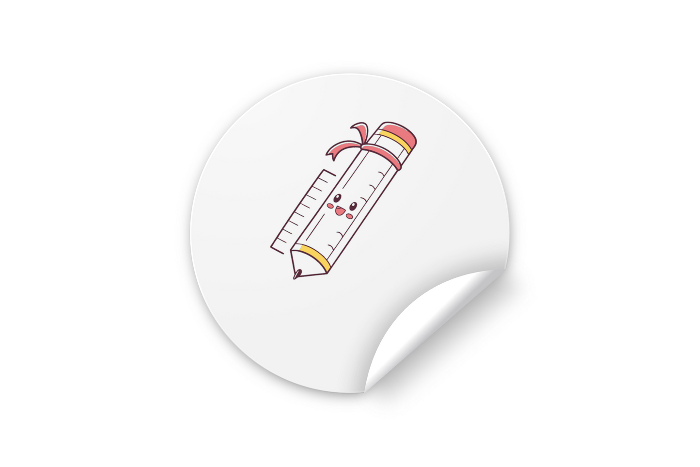 Sticker éducatif avec crayon souriant style doodle, parfait pour décorer vos cahiers