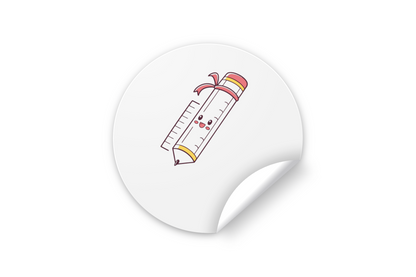 Sticker éducatif avec crayon souriant style doodle, parfait pour décorer vos cahiers