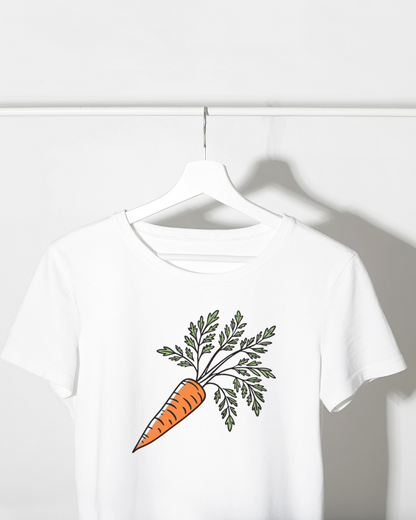 T-shirt ludique avec carotte souriante pour les amateurs de jardinage amusant