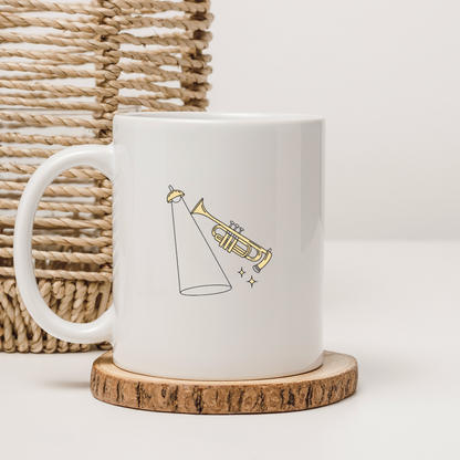 Mug avec trompette minimaliste illumine créant une ambiance sonore légère