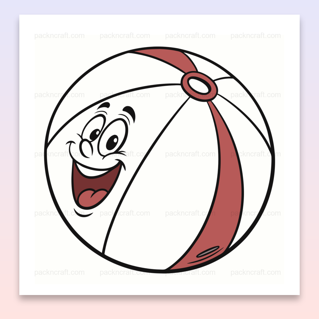 Illustration d'un ballon de plage souriant en style doodle, parfait pour les projets estivaux.