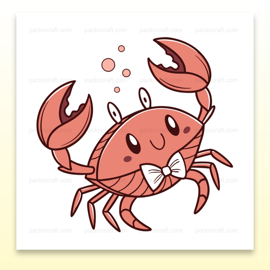 Illustration kawaii d'un crabe souriant avec nœud papillon, idéal pour déco et projets DIY