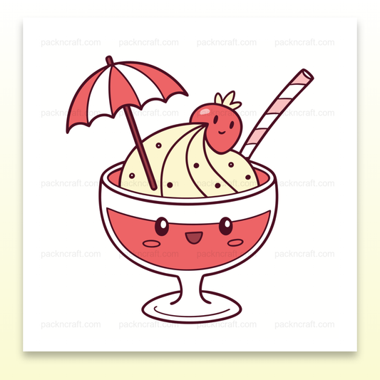 Illustration kawaii d'un sundae joyeux, idéal pour papeterie et DIY