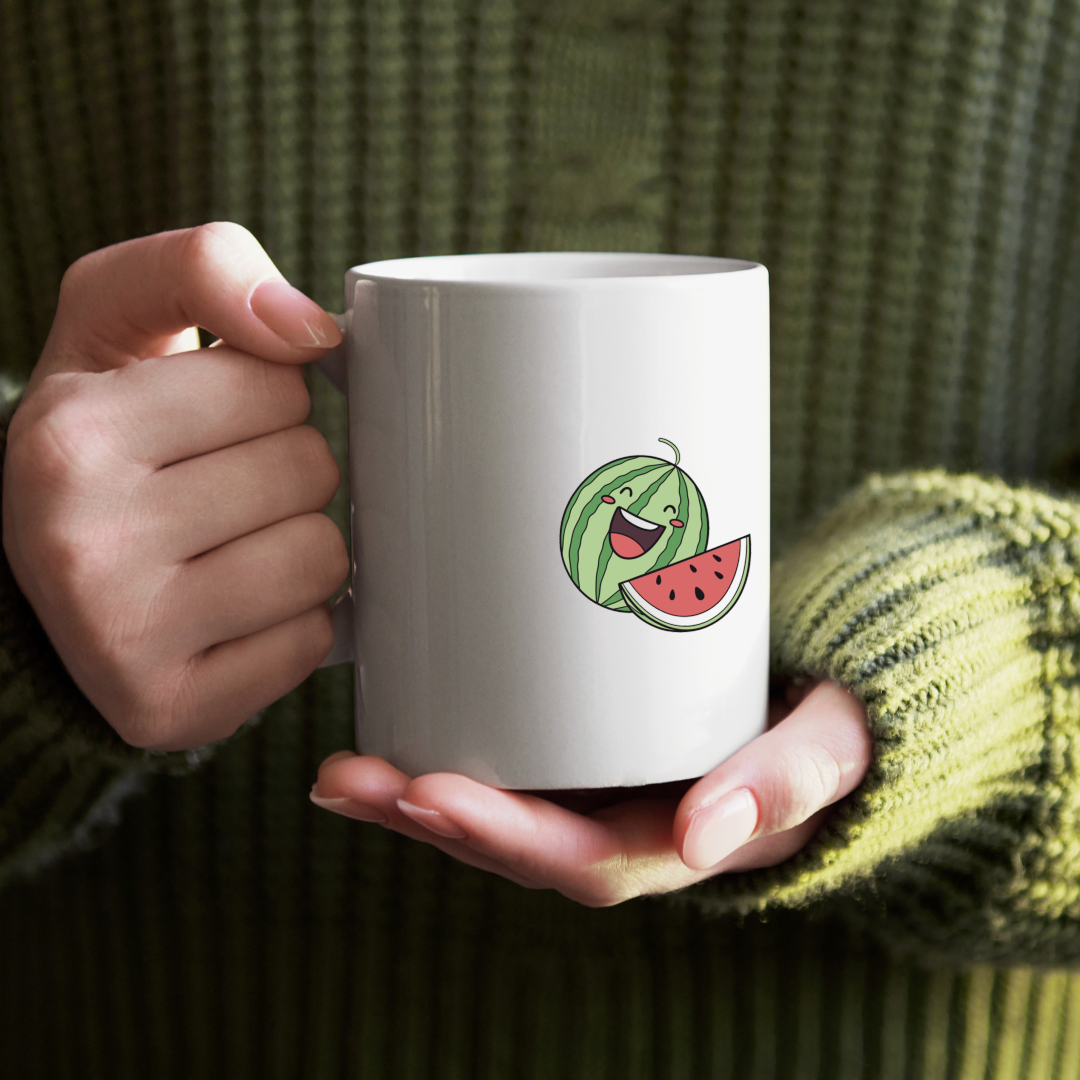 Mug fantaisie avec une pastèque kawaii pour un été festif et coloré