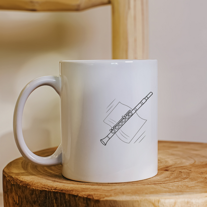 Mug avec flûte délicatement dessinée style minimaliste qui évoque une harmonie musicale