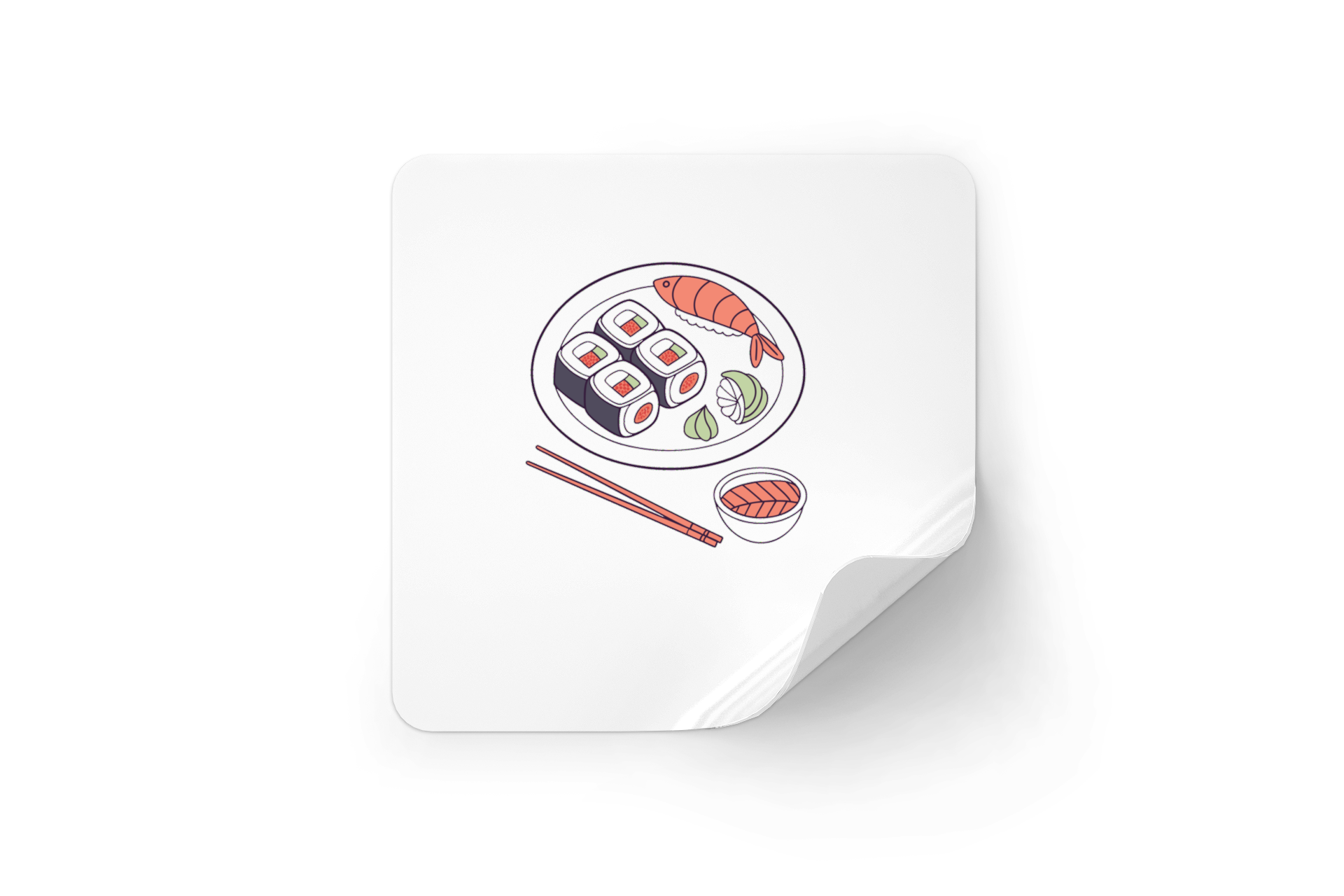 Sticker avec motif minimaliste de sushi, idéal pour personnaliser vos objets culinaire