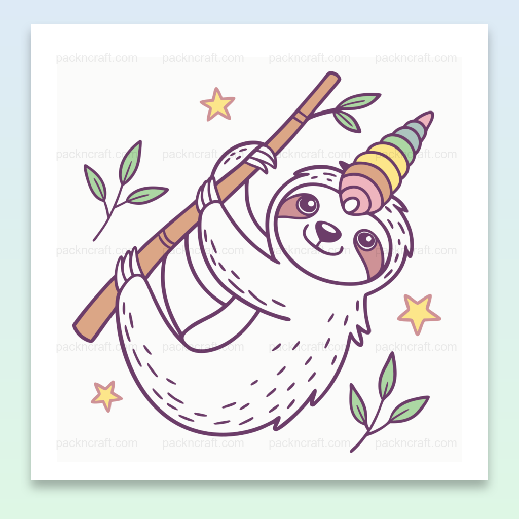Illustration d'un paresseux avec une corne colorée, style pastel, usage décoratif.