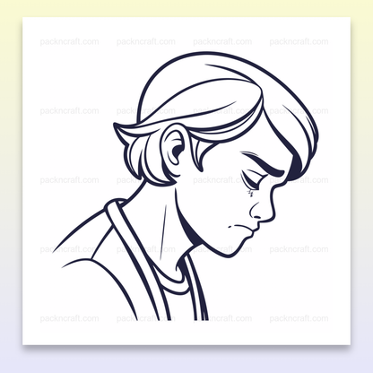 Illustration d'un garçon pensif en vectoriel, utilisable pour projets créatifs et éducatifs.