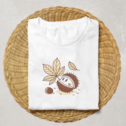 T-shirt avec design automnal châtaigne joyeuse en style vectoriel doux