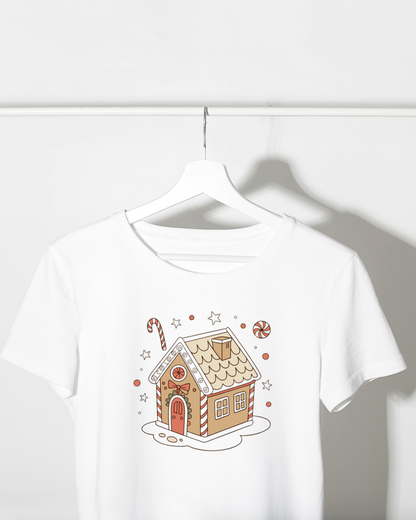 T-shirt festif orné d'une maison de pain d'épices en doodle pour Noël