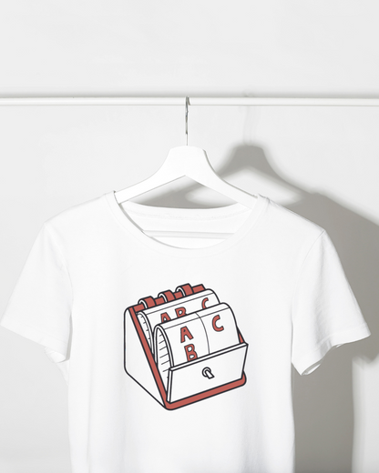 T-shirt créatif avec motif de Rolodex vintage dans un style moderne et rétro