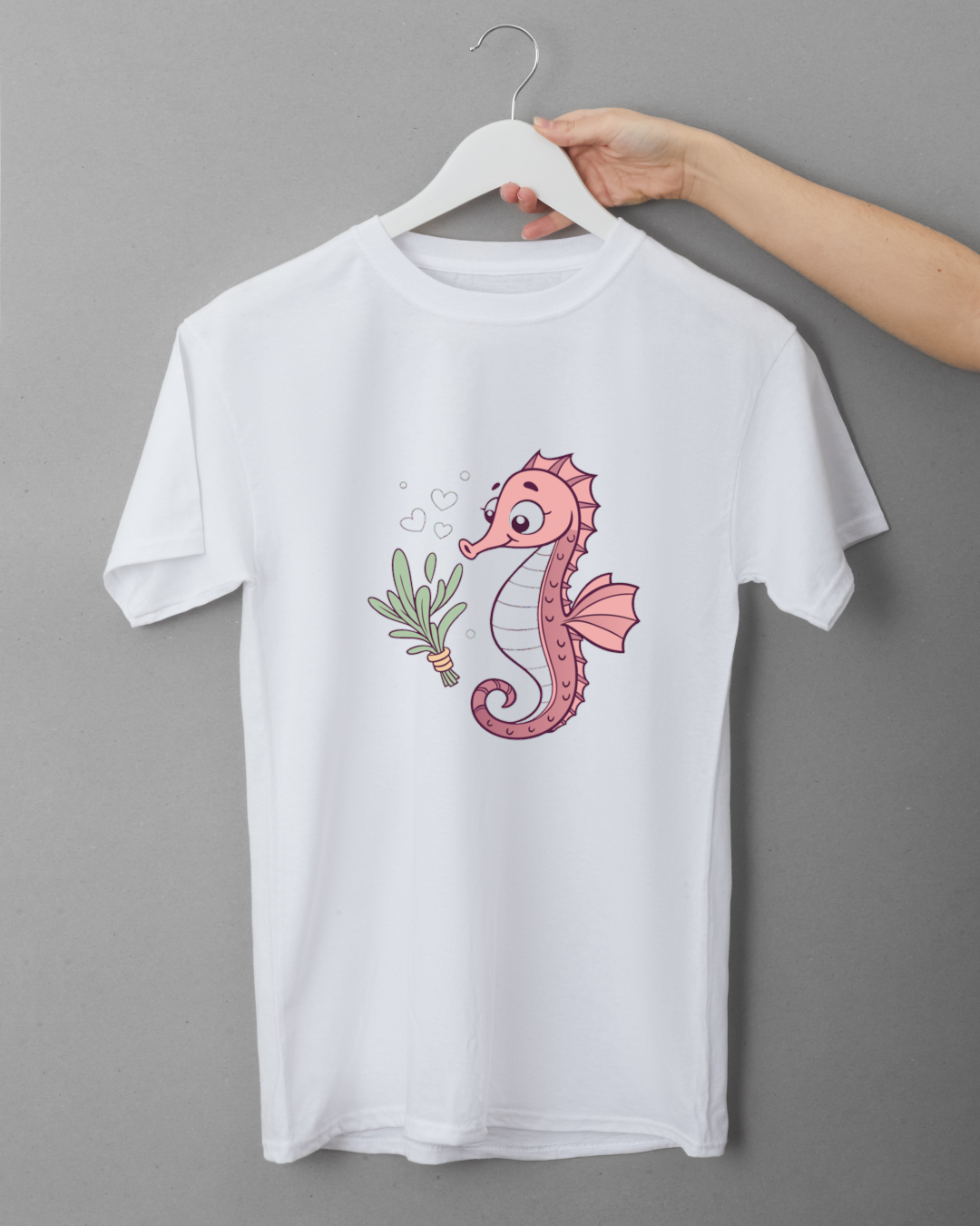 T-shirt marine avec illustration charmante d’hippocampe style doux et original