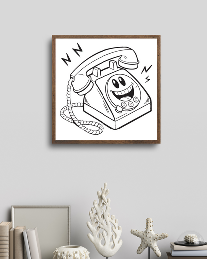 Cadre avec dessin cartoon esprit rétro d'un téléphone souriant et joyeux