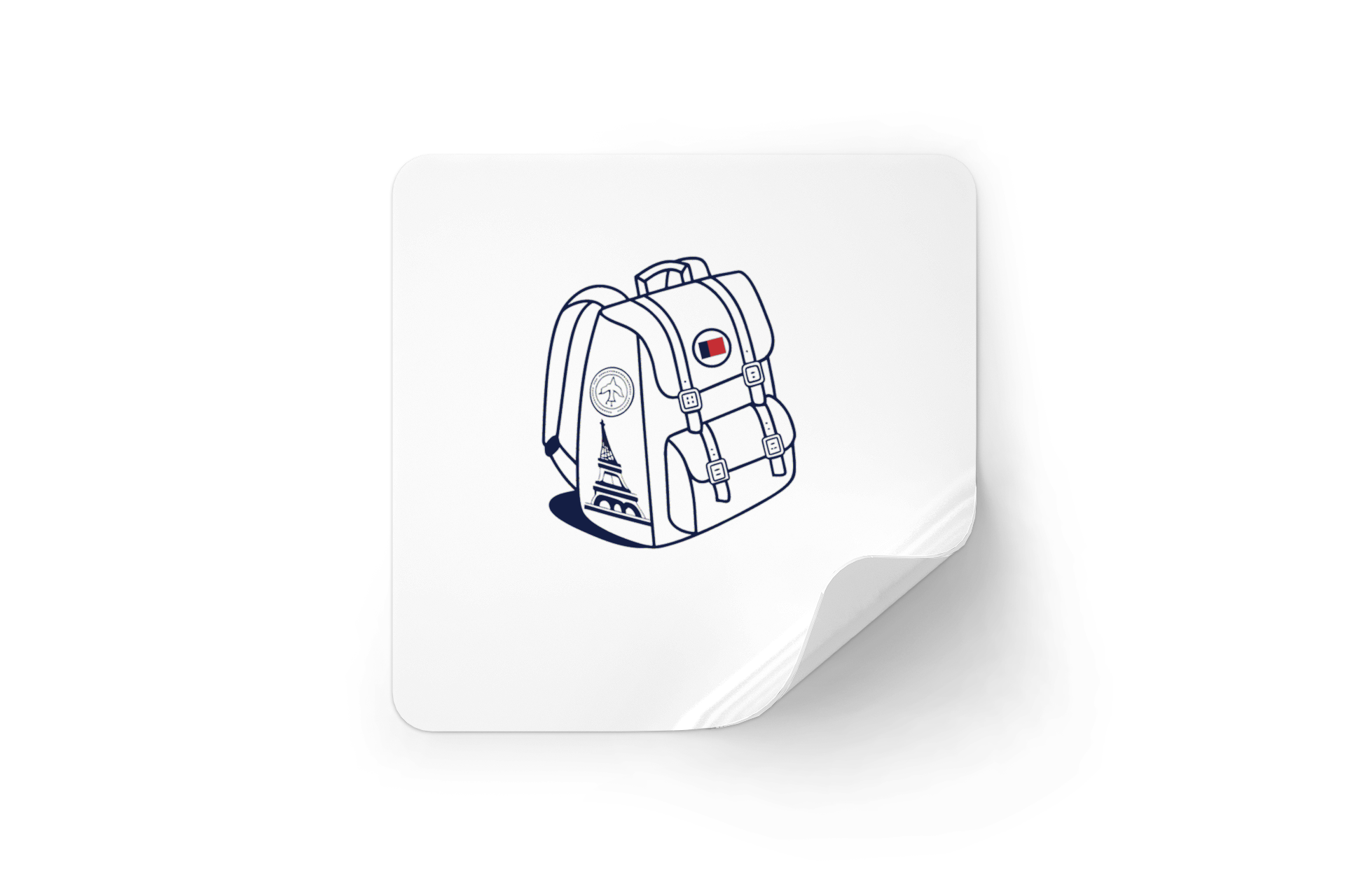 Sticker avec motif chic de sac à dos parisien sur un fond thème voyage