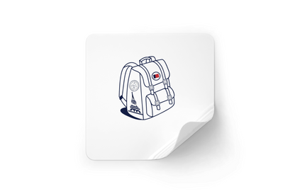 Sticker avec motif chic de sac à dos parisien sur un fond thème voyage