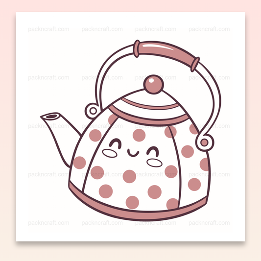Illustration kawaii de théière souriante à pois pour projets DIY et déco
