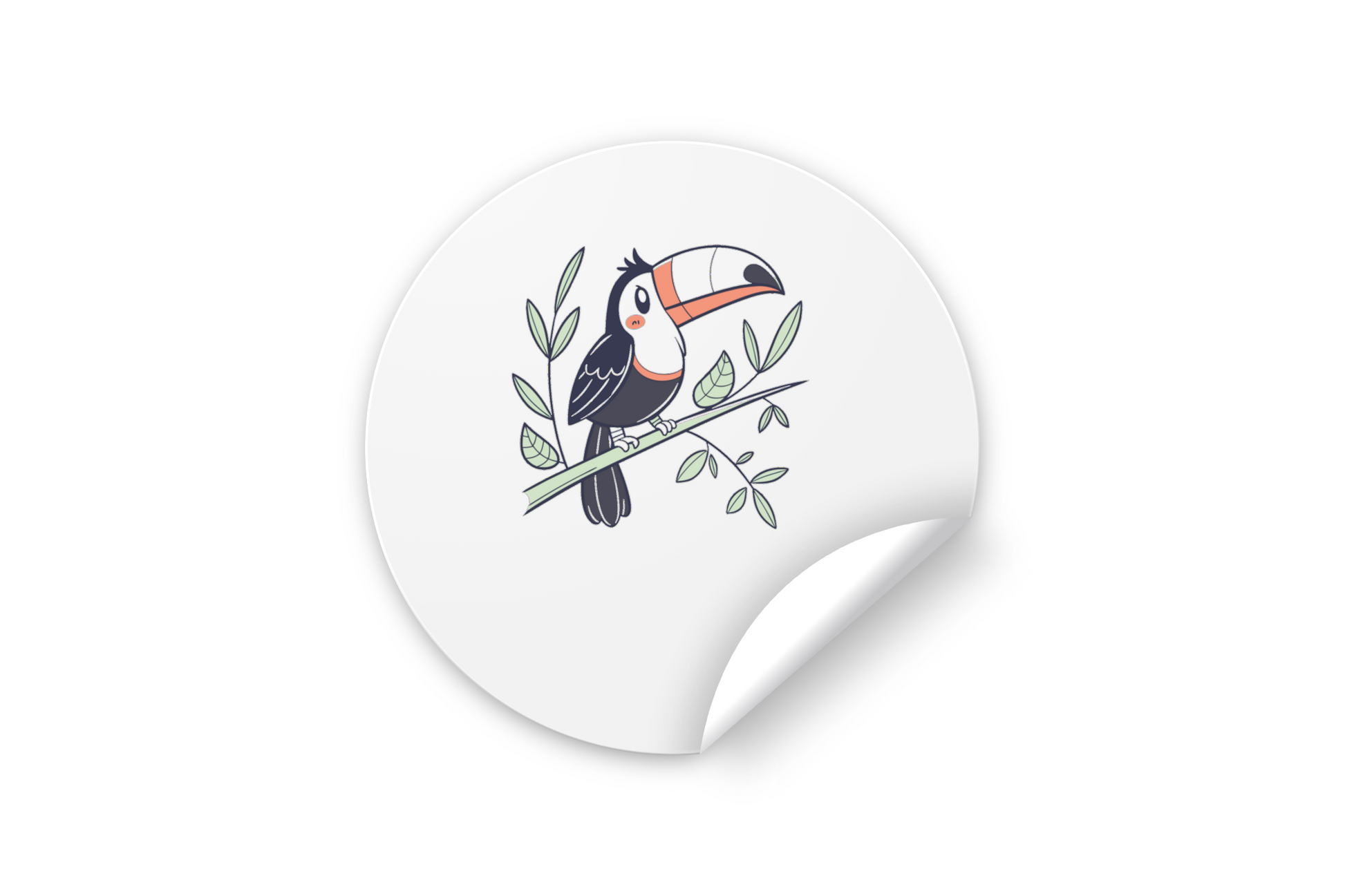 Sticker décoratif exotique mettant en scène un toucan curieux sur fond jungle chic