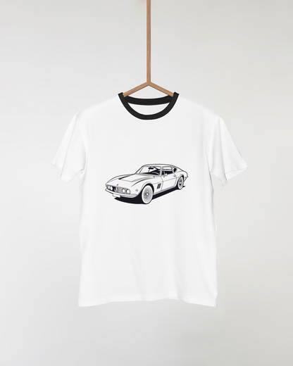 T-shirt imprimé avec la Maserati Ghibli 1967, style rétro et chic.