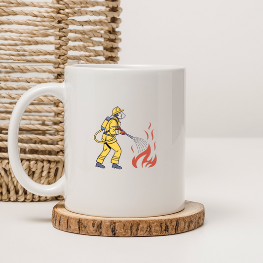 Illustration numérique de pompier éteignant un feu, style vintage, Pompier illustré pour produits personnalisés et DIY, Image vectorielle de pompier actif, emblème héroïque, Design du pompier sur t-shirt, motif vintage, Autocollant pompier vintage, idéal pour papeterie