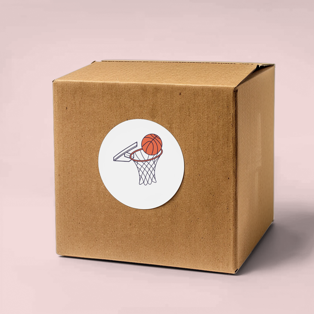 Autocollant dynamique coloré représentant un panier de basket stylisé pour sportifs