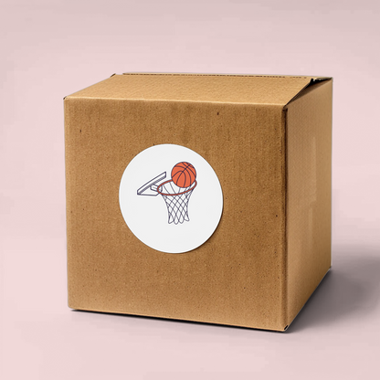 Autocollant dynamique coloré représentant un panier de basket stylisé pour sportifs