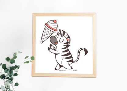 Cadre illustré avec motif zèbre et cornet de glace pour évasion estivale