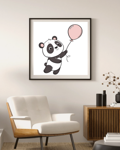 Poster encadré panda kawaii avec ballon, ajout adorable à votre déco.