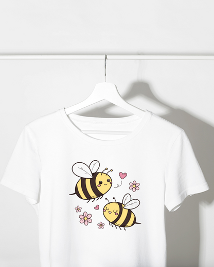 T-shirt à motif printanier avec abeilles kawaii gaies et colorées
