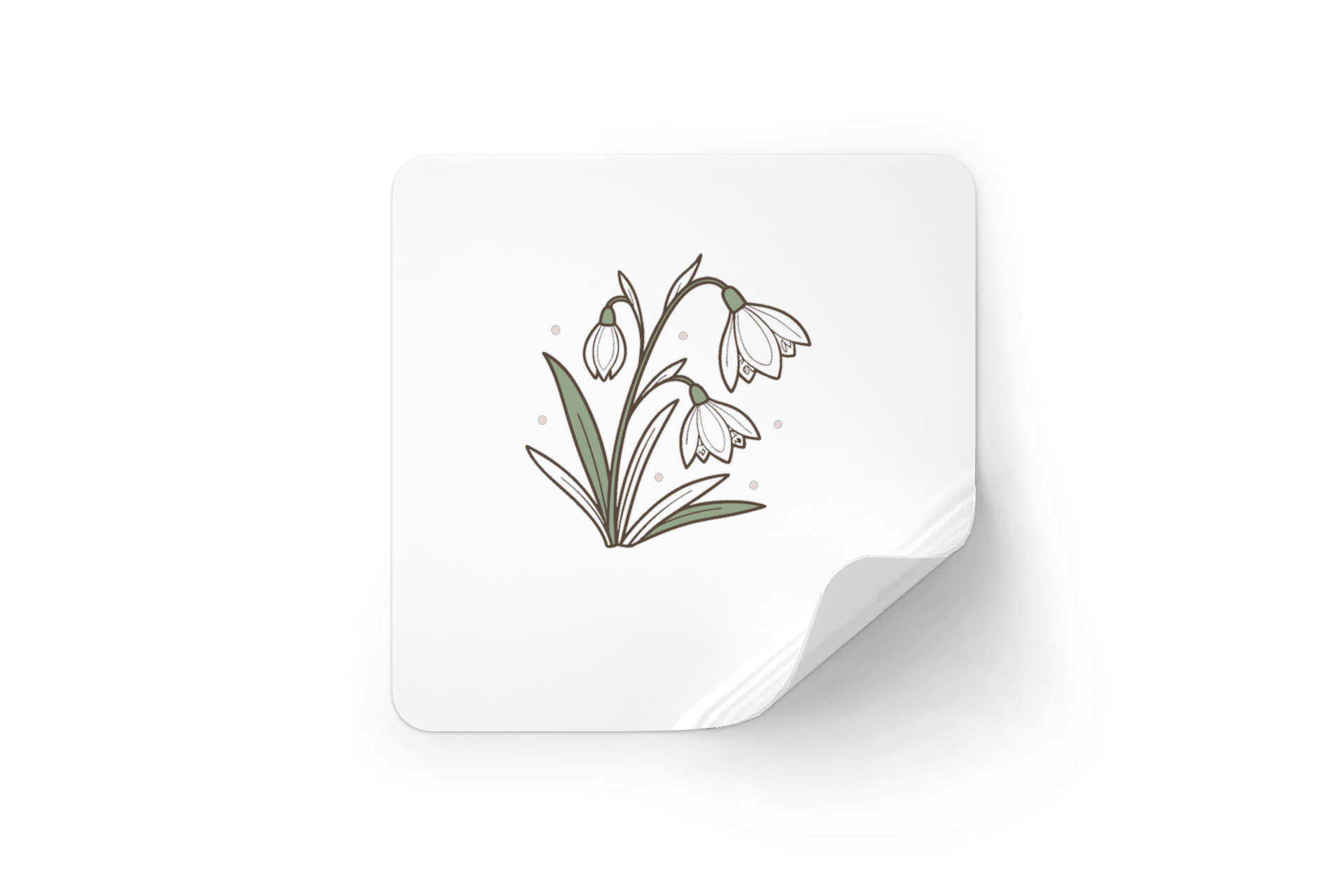 Sticker rond orné d'une icône de perce-neige délicate dans des tons pastel doux