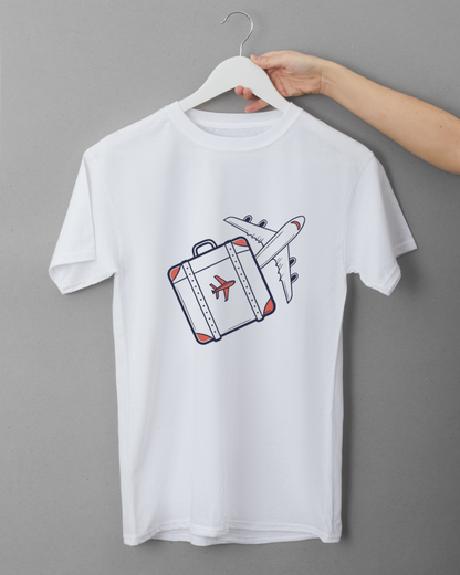 T-shirt affichant une valise aérienne numérique minimaliste pour un look voyageur