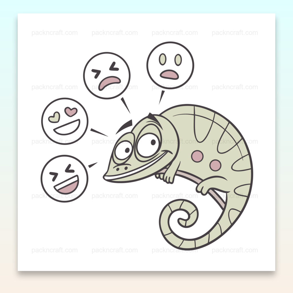 Caméléon avec émotions, illustration vectorielle colorée pour projets DIY et éducatifs