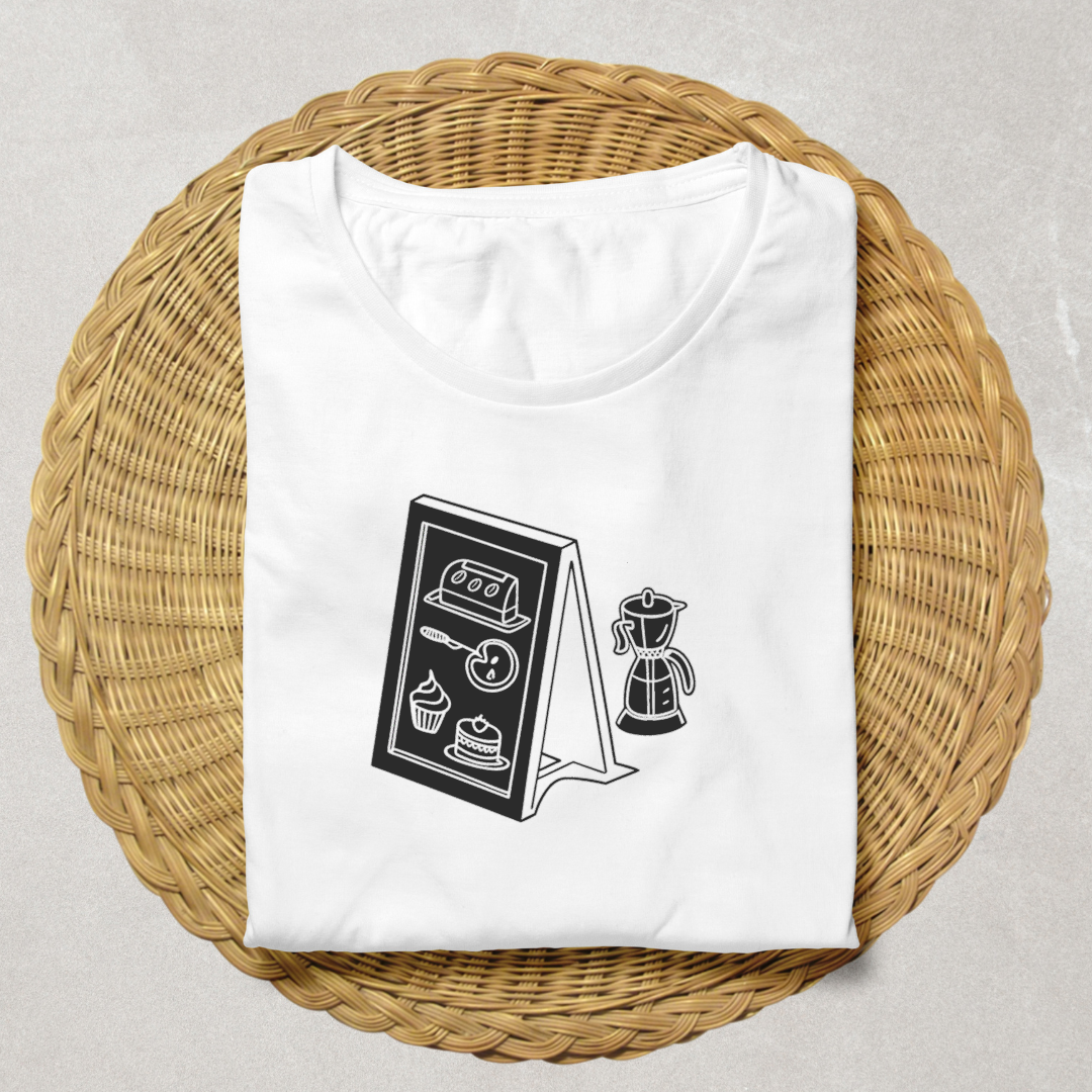 T-shirt avec visuel café détente à l'ambiance cosy