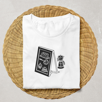 T-shirt avec visuel café détente à l'ambiance cosy