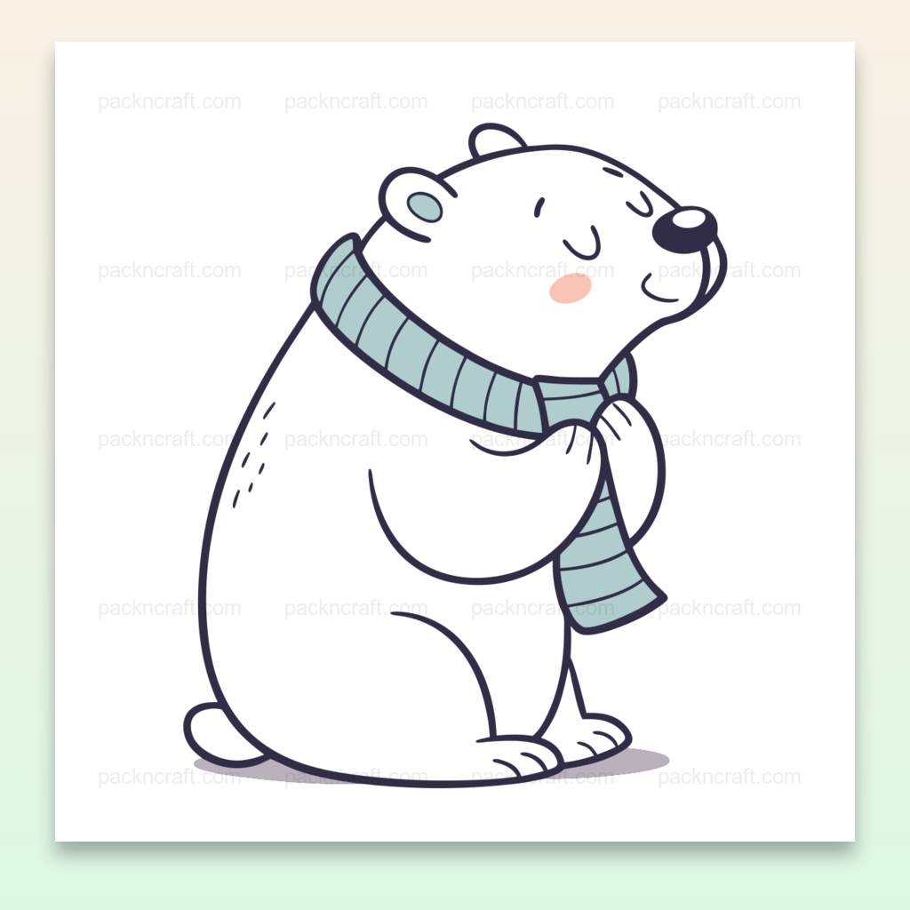 Illustration d'un ours polaire serein avec écharpe, idéale pour déco hivernale et projets créatifs