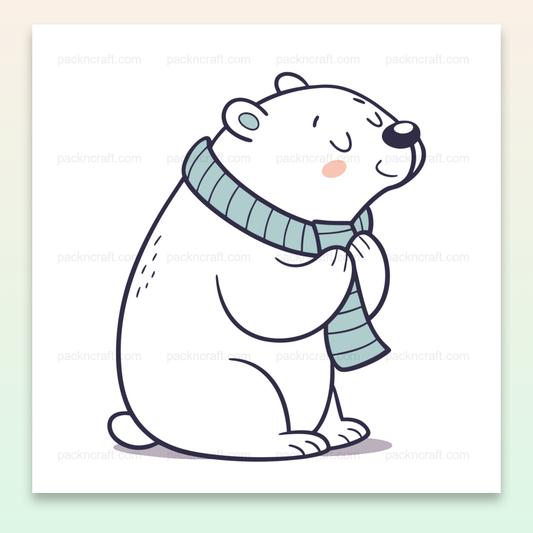 Illustration d'un ours polaire serein avec écharpe, idéale pour déco hivernale et projets créatifs