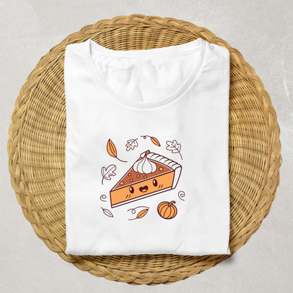 T-shirt cosy avec tarte souriante style kawaii parfait pour l'automne chaleureux