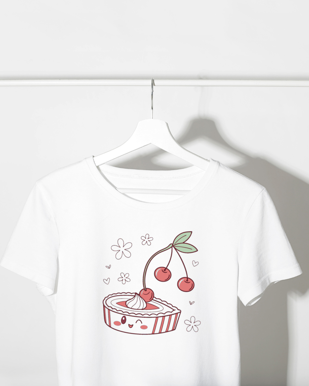 T-shirt fantaisie avec cerise kawaii joyeuse couleur vive pour style papeterie gourmande