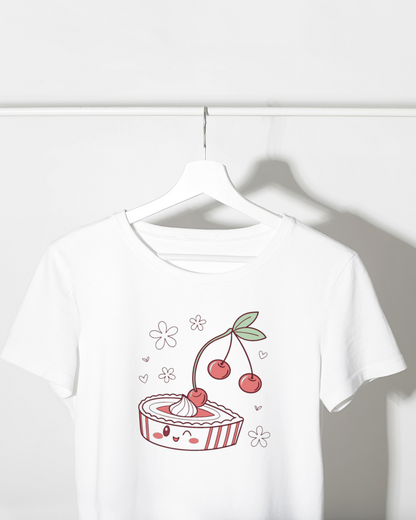 T-shirt fantaisie avec cerise kawaii joyeuse couleur vive pour style papeterie gourmande