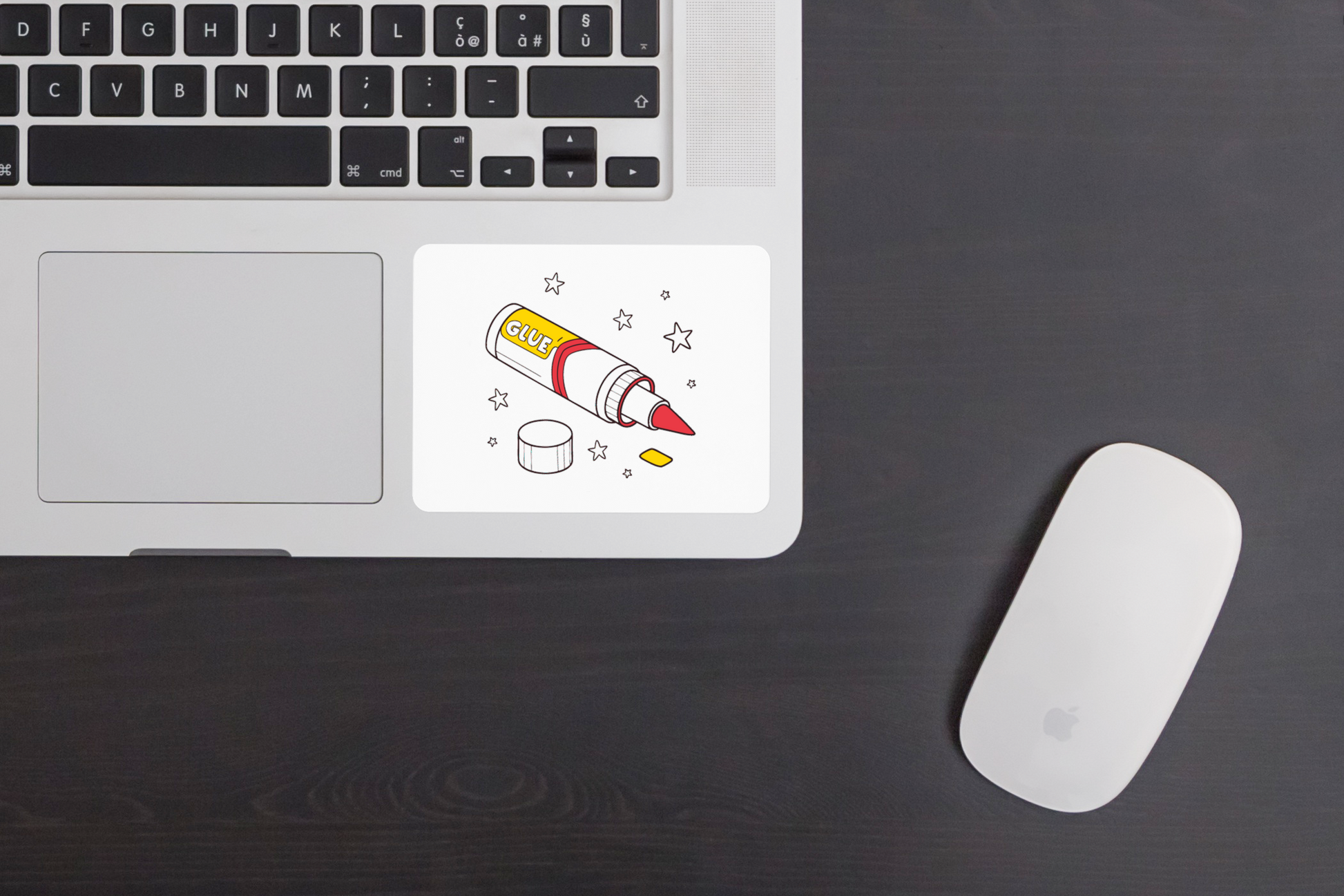 Sticker avec un tube de colle et étoiles en style flat pour DIY créatif