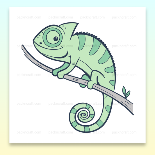 Illustration colorée de caméléon sur branche, idéale pour projets DIY et décorations