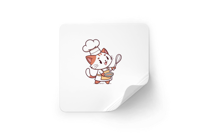 Sticker affichant un chat pâtissier heureux en style cartoon pour cuisine créative