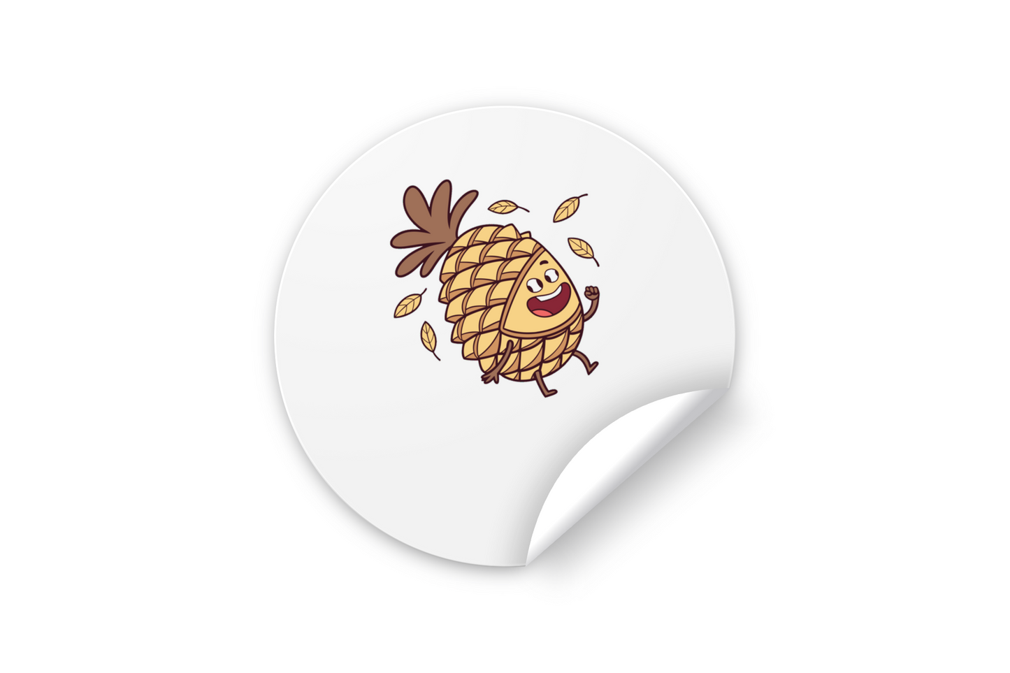 Sticker avec une pomme de pin joyeuse sautille dans un charmant style automnal