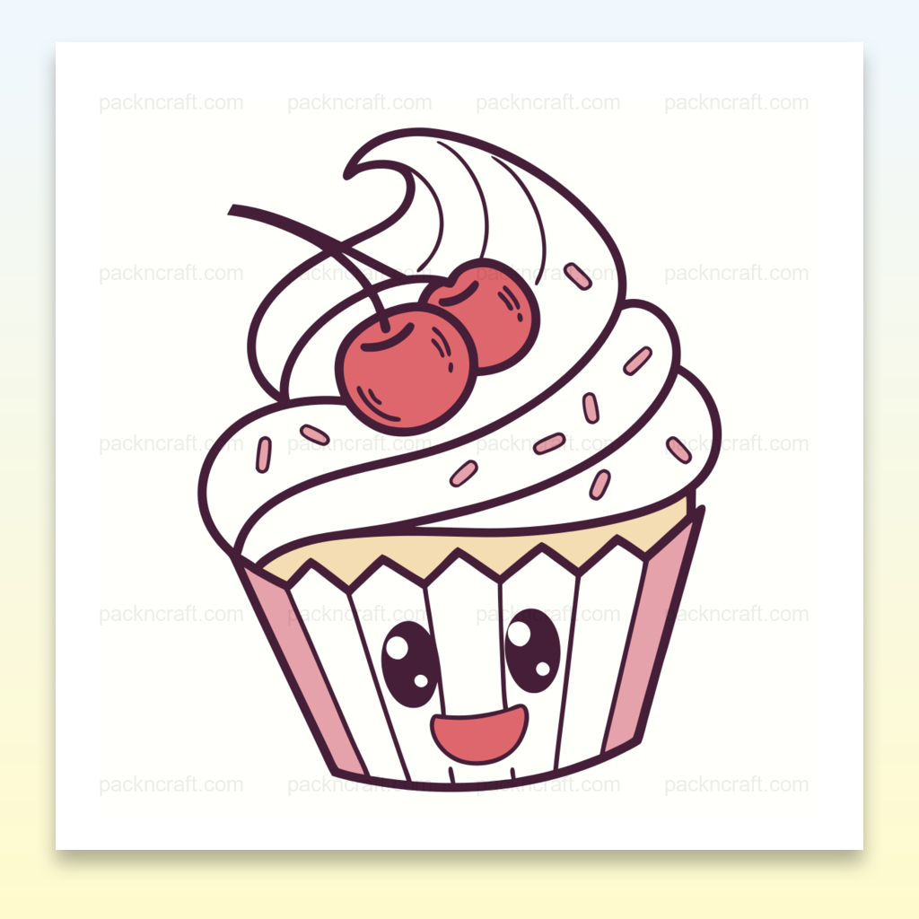 Illustration de cupcake souriant avec cerises, parfait pour DIY et papeterie