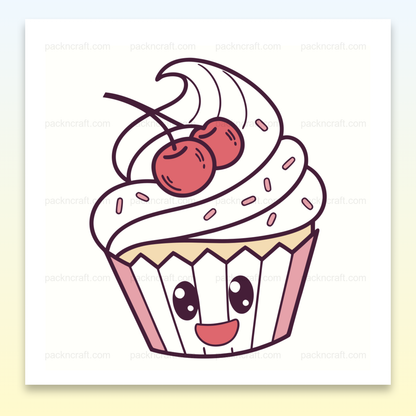 Illustration de cupcake souriant avec cerises, parfait pour DIY et papeterie