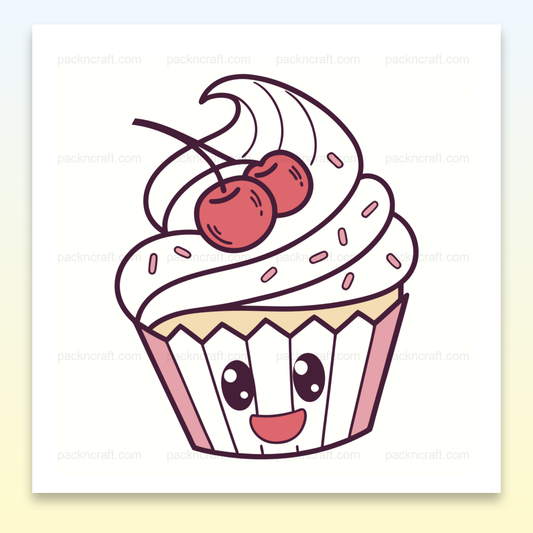 Illustration de cupcake souriant avec cerises, parfait pour DIY et papeterie