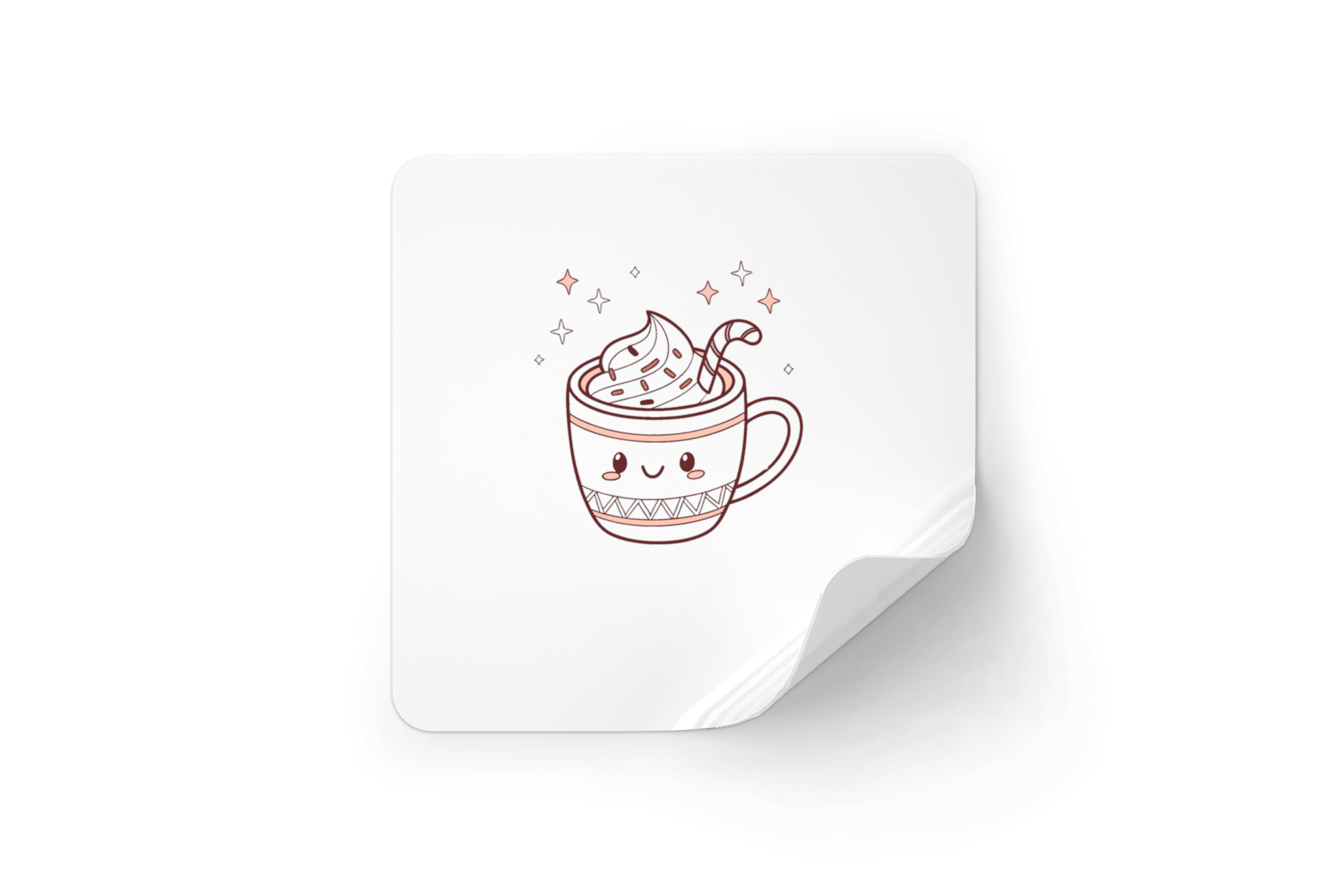 Sticker avec chocolat chaud joyeux style kawaii pour ambiance hivernale ludique