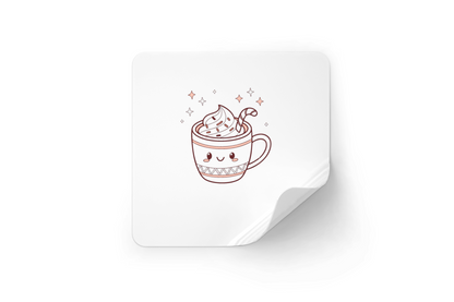 Sticker avec chocolat chaud joyeux style kawaii pour ambiance hivernale ludique