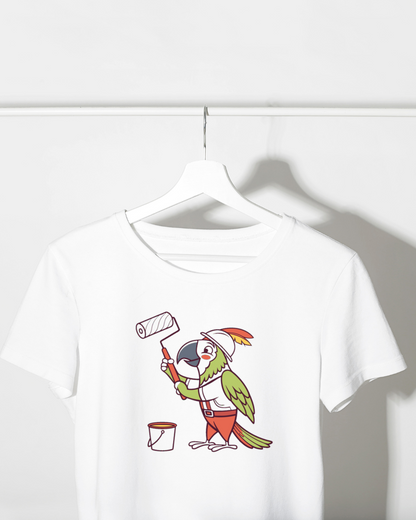 T-shirt amusant avec un perroquet cartoon peintre pour un style créatif attrayant