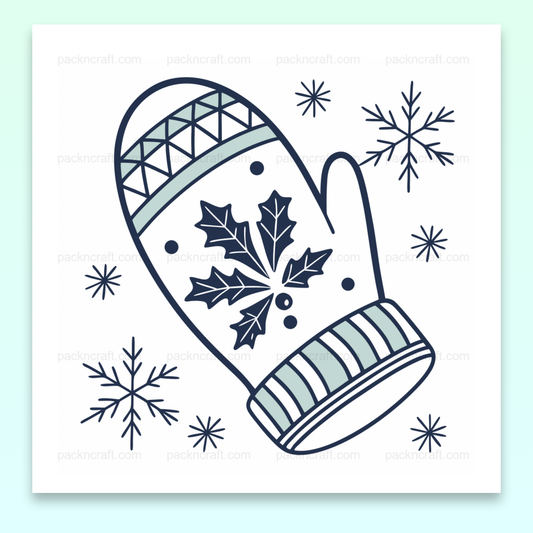 Illustration de moufle enneigée en style nordique, idéale pour projets hiver.