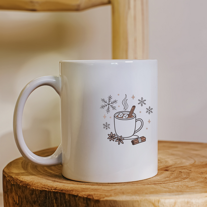 Mug hivernal avec design cosy de flocons de neige et chocolat fumant